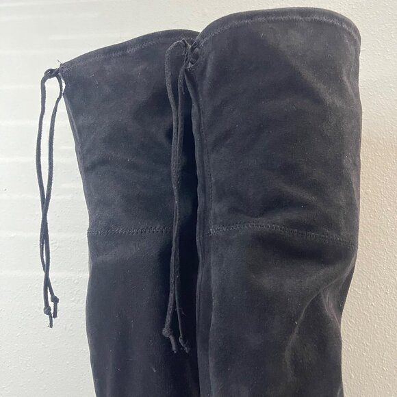 Unisa Black Faux Suede Over-The-Knee Boots With Side Zipper & Drawstring - Picture 10 of 12
